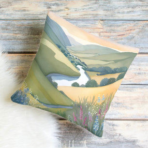 Coussin Paysage de collines ondoyantes   Aquarelle Belle