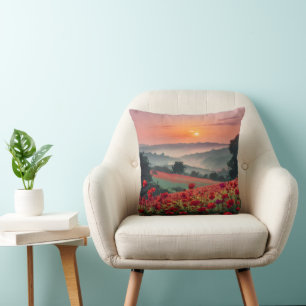 Coussin Paysage de coquelicots.