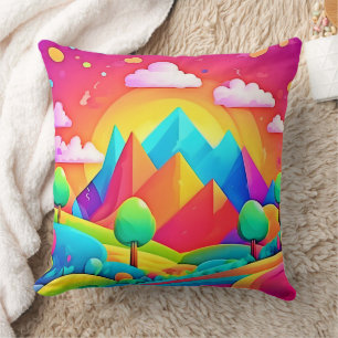 Coussin Paysage de dessin animé Arc-en-ciel