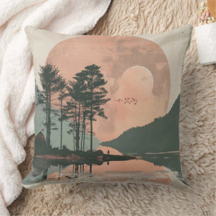 Coussin Paysage de lac de montagne de la sagesse sous la l