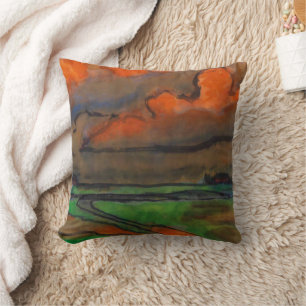 Coussin Paysage de marais sous des nuages rouges Emil No