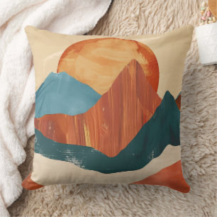 Coussin Paysage de montagne Abstrait Boho avec soleil