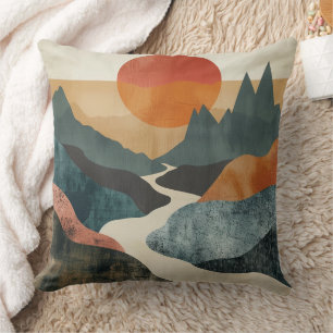 Coussin Paysage de montagne au coucher du soleil sur la ri