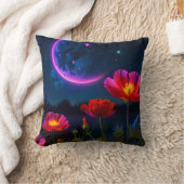 Coussin Paysage de pavot psychédélique avec lune (Couverture)
