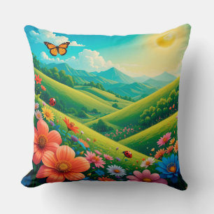 Coussin Paysage d'été magnifique avec des fleurs colorées