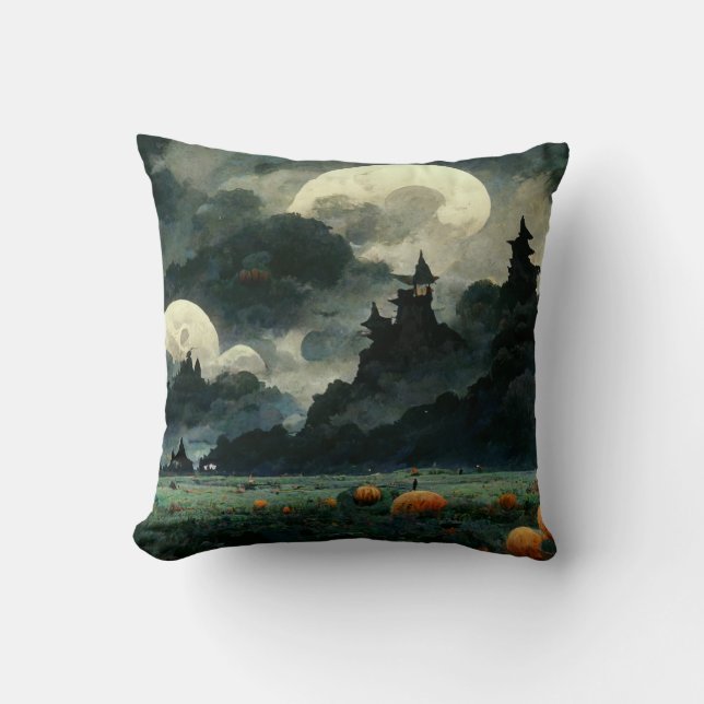 Coussin Paysage d'Halloween éffrayant (Recto)