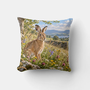 Coussin Paysage du lac de lièvre de prairie