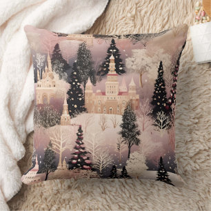 Coussin Paysage hivernal rose fantaisiste (2)