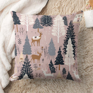 Coussin Paysage hivernal rose fantaisiste (3)