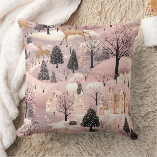 Coussin Paysage hivernal rose fantaisiste (4)