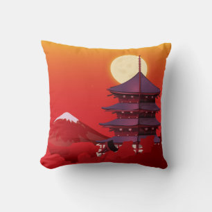 Coussin Paysage japonais dessin animé de voyage