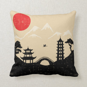 Coussin Paysage japonais - style grunge