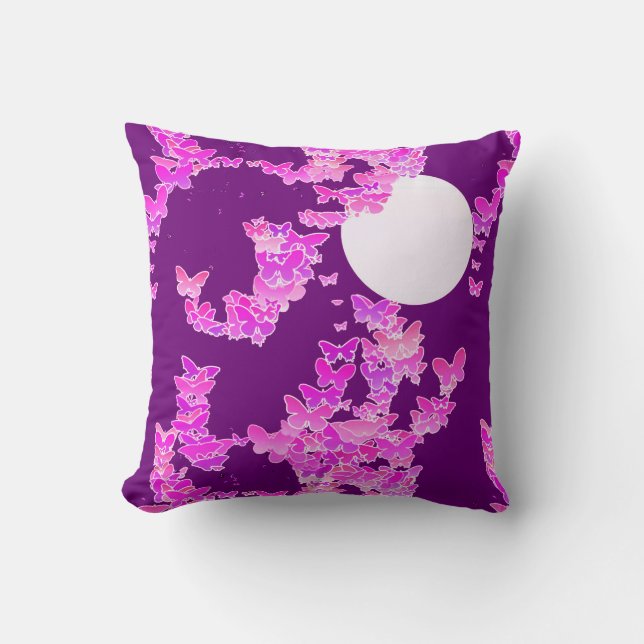 Coussin Paysage lunaire avec papillons - orchidée, améthys (Recto)