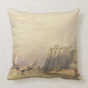 Coussin Paysage marin avec des péniches et des figures