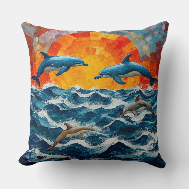 Coussin Paysage marin dauphins (Recto)
