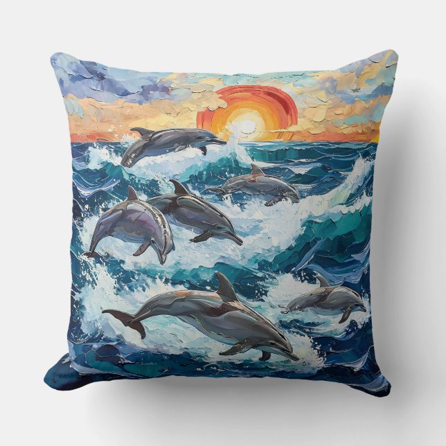 Coussin Paysage marin dauphins (Recto)