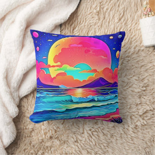 Coussin Paysage Marin de Coucher de Soleil Vif
