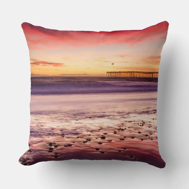 Coussin Paysage marin et jetée au coucher du soleil, CA (Recto)