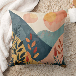Coussin Paysage montagnard bohème jumeaux soleils corail s