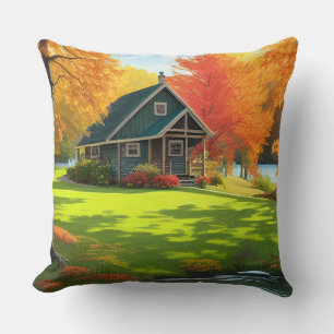 Coussin Paysage naturel avec lac et chalet