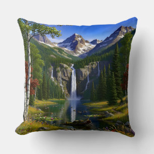 Coussin Paysage naturel Montagnes Cascades Lac Étang