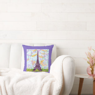 Coussin Paysage printanier de la Tour Eiffel pointilliste