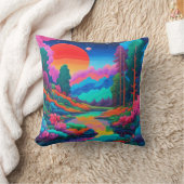 Coussin Paysage psychédélique art rose vert (Couverture)