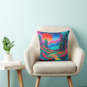 Coussin Paysage psychédélique art rose vert (Chaise)