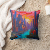 Coussin Paysage psychédélique rose avec rivière (Couverture)