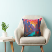 Coussin Paysage psychédélique rose avec rivière (Chaise)