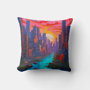 Coussin Paysage psychédélique rose avec rivière