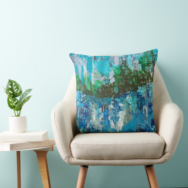 Coussin Paysage Texturé Abstrait Bleu et Vert (Chaise)