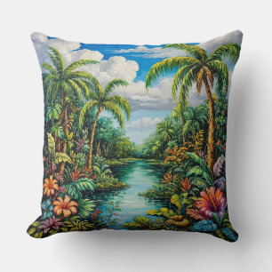 Coussin Paysage tropical vibre avec palmiers