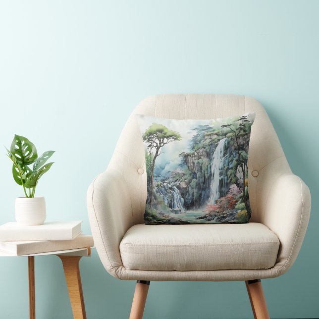 Coussin Paysage Vert Nature Asie (Chaise)