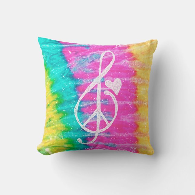 Coussin Peace Love and Music Note Tie Dye (Recto)