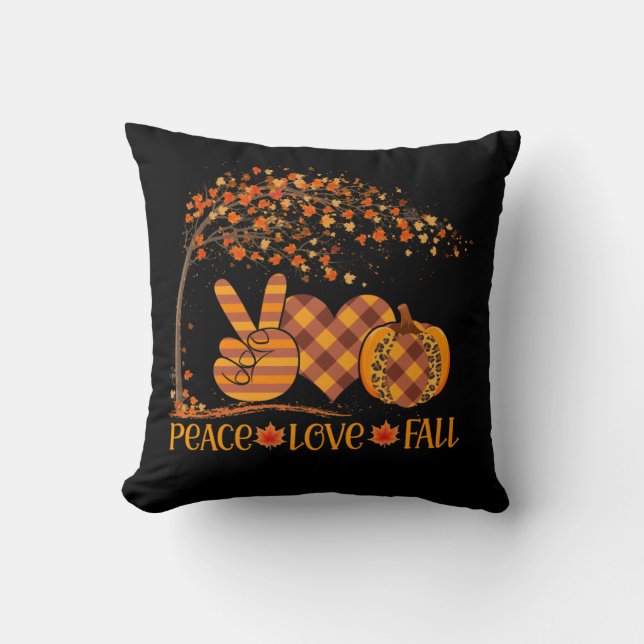 Coussin Peace Love Automne Citrouille Autum Happy Fall (Recto)