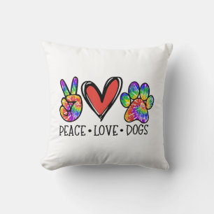 Coussin Peace Love Chiens Paws Tie Dye Rainbow Animal Resc