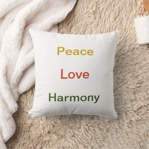 Coussin Peace Love Harmony or rouge vert