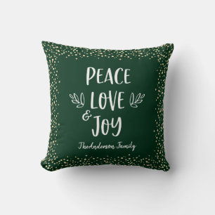 Coussin Peace Love Joy Citation Green Modern Typographie N