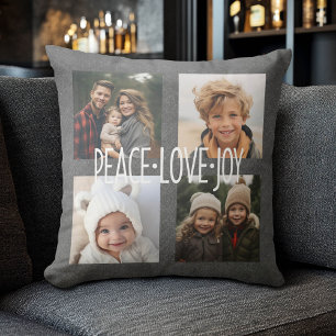 Coussin Peace Love Joy Holiday Chalkboard Photo Collage