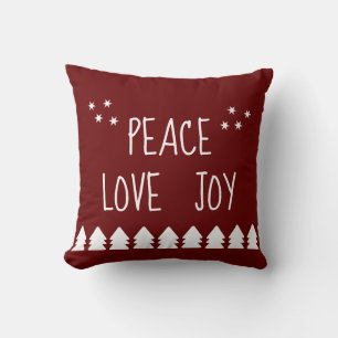 Coussin Peace Love Joy White Script Bourgogne Holiday Thro
