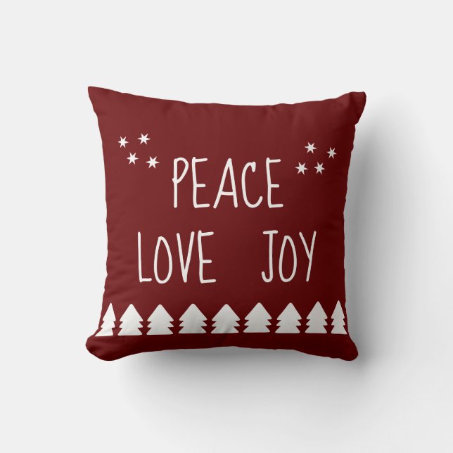Coussin Peace Love Joy White Script Bourgogne Holiday Thro (Recto)