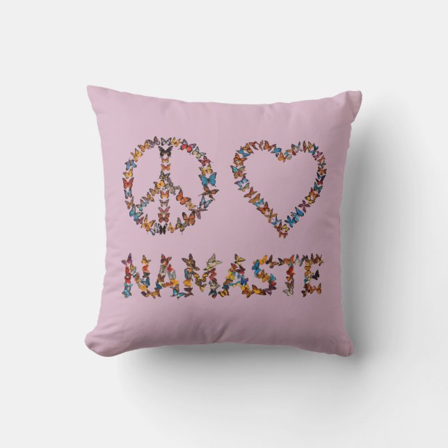 Coussin Peace Love Namaste - Pink Butterfly Art Print (Recto)