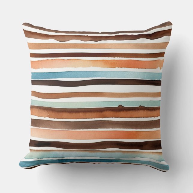 Coussin Peach chocolat rayures turquoises (Recto)