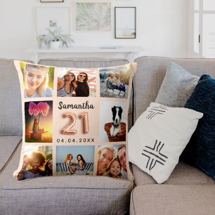 Coussin Peach crème photo collage 21e anniversaire