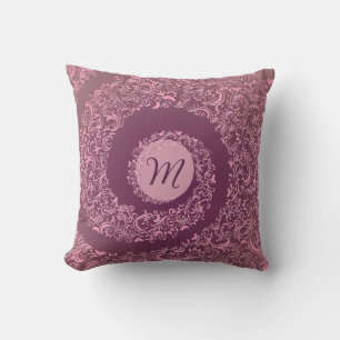 Coussin Peach Damask Monogramme