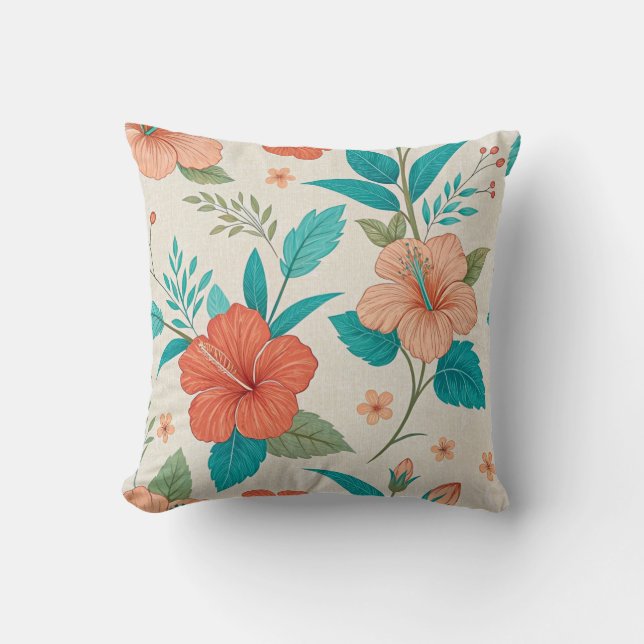 Coussin Peach Hibiscus Floral (Recto)
