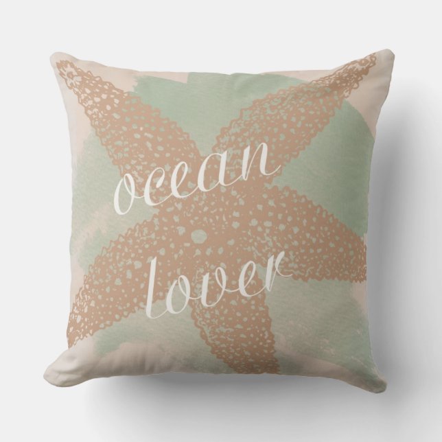 Coussin Peach Mint Starfish Plage Ocean Lover (Recto)