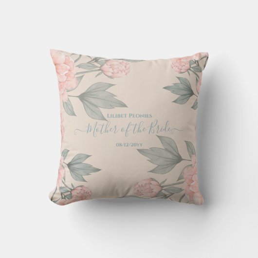 Coussin Peach Peonies Sage Floral Budget Mariage (Recto)