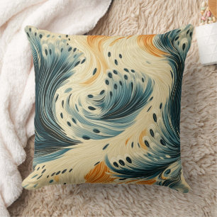 Coussin Peacock à crème bleue orange Abstraite